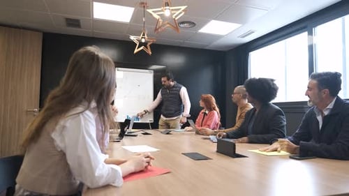 Corporate Presentation with Diverse Team in Conference Room