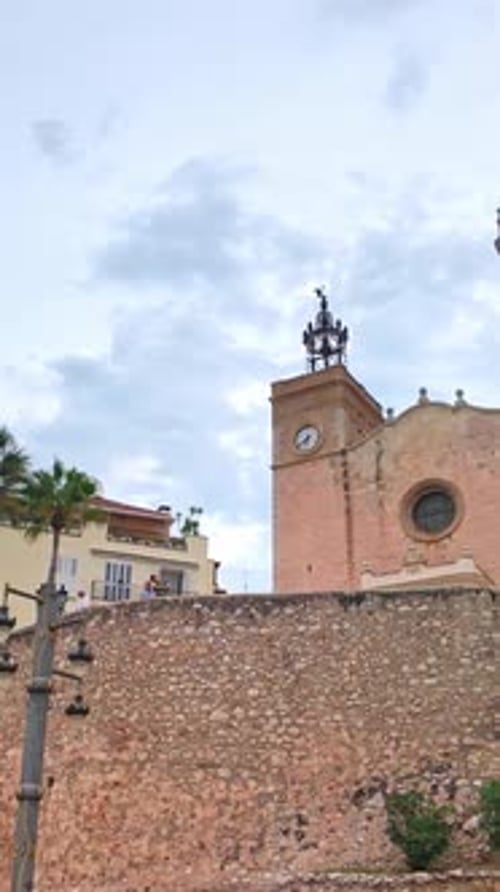Revealing Shot of the Church of Sant Bartomeu in Sitges