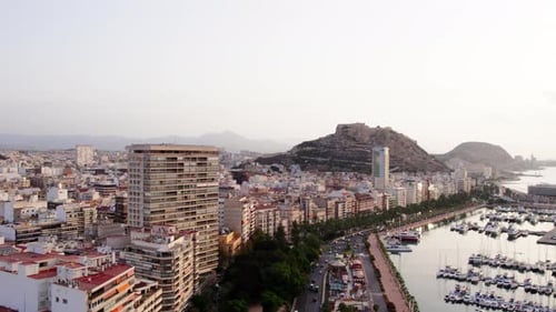 Alicante Aerial Shot of City and Port in Spain
