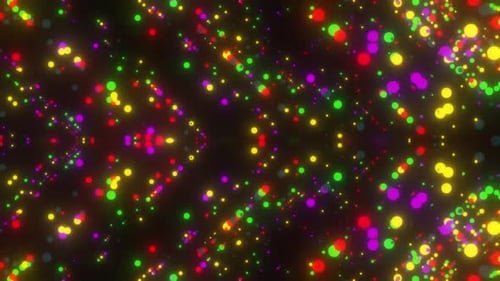 Vibrant glowing particles dance in dynamic digital abstract space