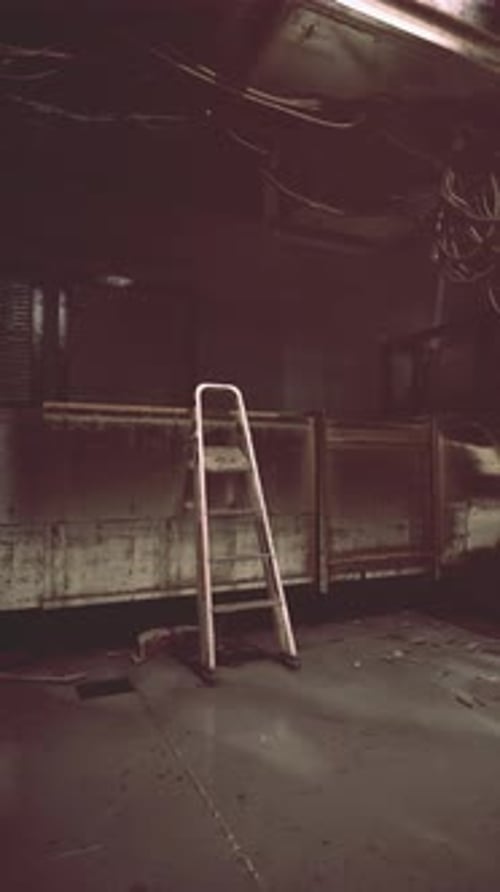 Old Ladder Stands in a Dimly Lit Industrial Space Awaiting New Adventures