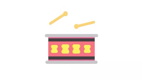 Animated Flat Design Drum and Drumsticks Playing
