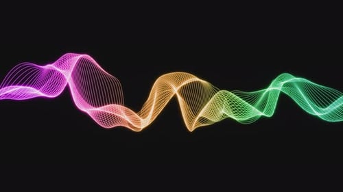 Colorful wave lines moving on black background. Sound lines waving in space