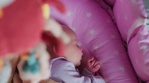 Portrait of a Charming Newborn Baby Sleeping in a Bed