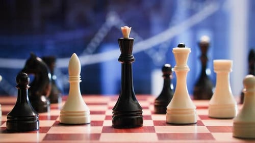 Black King on Chessboard with Strategy Backdrop