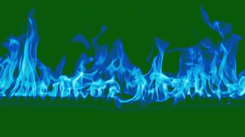 Blue Gas Fire Flames in Background Burning Flames Tongues of Fire Bright Burning Flames on Green
