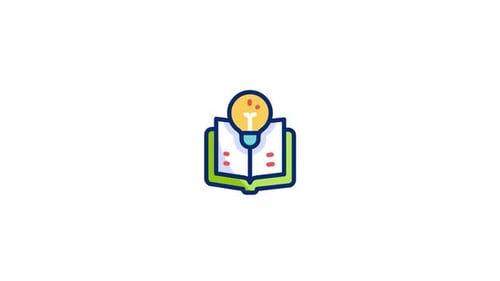 Animated Book with Lightbulb Idea Flat Design Icon