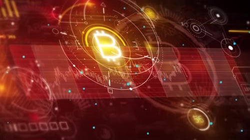 Futuristic Digital Display with Bitcoin and Data Animation