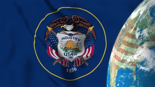 Utah Flag With Earth Globe