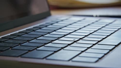 Closeup Laptop Keyboard Buttons Indoors Macro View Modern Key Device in Detail