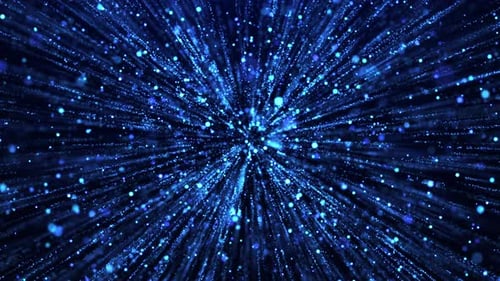 Flying sparkling and shiny particles, falling blue glowing , abstract rain of dots