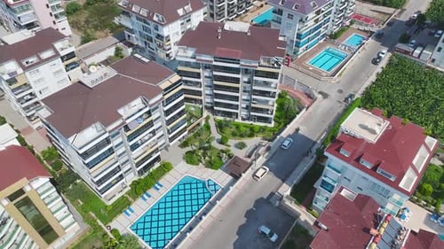 Aerial View Completed Complex With Stunning Pool and Kids' Water Park By the Mediterranean Sea