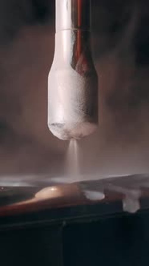 Close Up Of Steam Wand Spraying Vapor Onto Drip Tray With Thick Steam Clouds In Slow Motion, Coffee