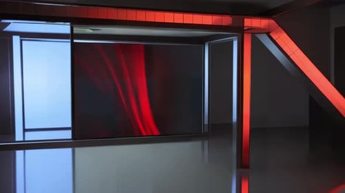 "Interactive Virtual TV Studio: Captivating Set for Dynamic Multimedia Presentation
