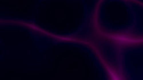 Glowing neon pink and dark blue intertwining curved lines chaotic motion on black background
