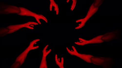 Surreal Red Hands Reaching Motion Loop