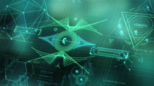 Espaço digital virtual com infográficos de inteligência artificial