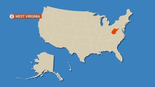 West Virginia, United States of America map animation. USA map