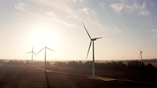 Aerial View of Wind Turbines Windmill Energy Farm Green Ecological Power Energy