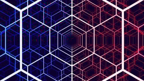 Fondo de animación de bucle de túnel de cuadrícula hexagonal azul y rojo