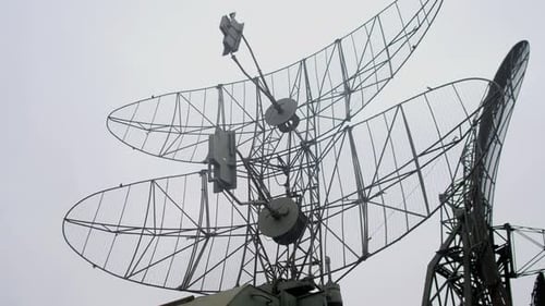 Coastal Radar Infrastructure Visualized Monitoring Station with Rotating Antennas and Metal