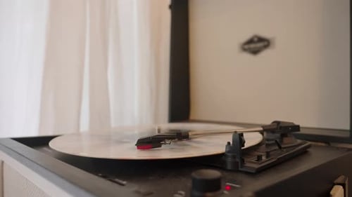 Vinyl Record Spinning on a Retro Turntable