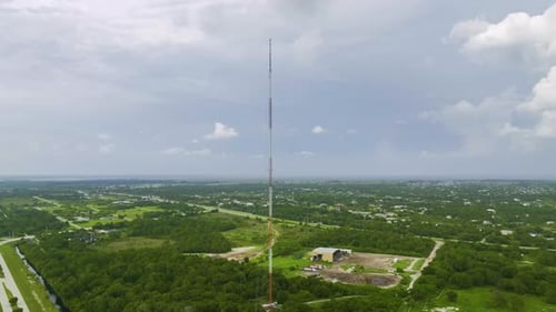 Aerial View of Telecommunications Cell Phone Tower with Wireless Communication 5g Antennas for