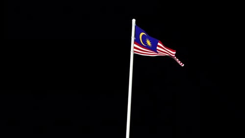 Realistic Malaysian Flag Waving on Black Background