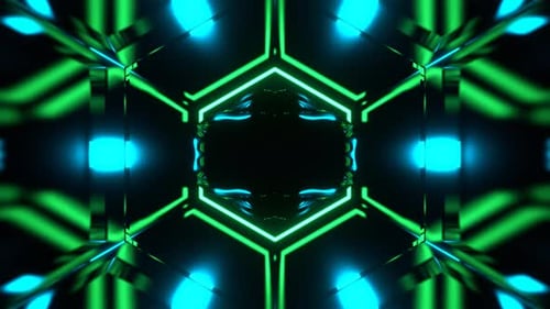 Cyan And Green Extraterrestrial Psychedelic Neon Corridor Background Vj Loop in 4K