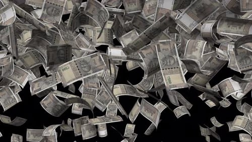 Falling Indian Rupee Banknotes Alpha Channel