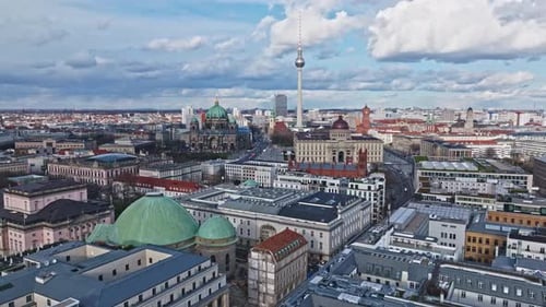 Aerial view revealing Berlin city center , Germany