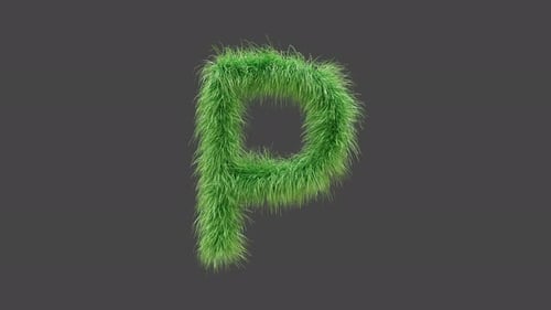 3D animation green grass letter P