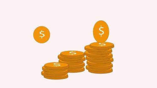 Dynamic animated graph with golden dollar coins representing financial growth, business expansion