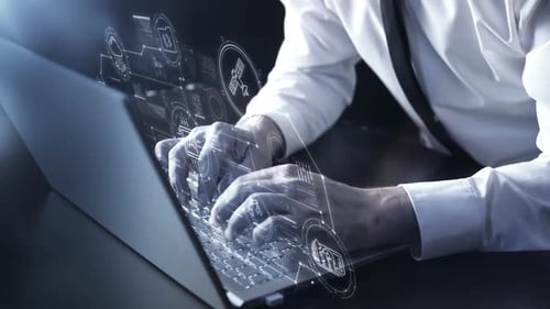 A Man on a Laptop Works with an AI