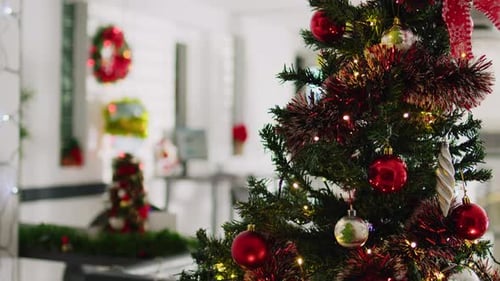 Christmas Tree in Office Close Up