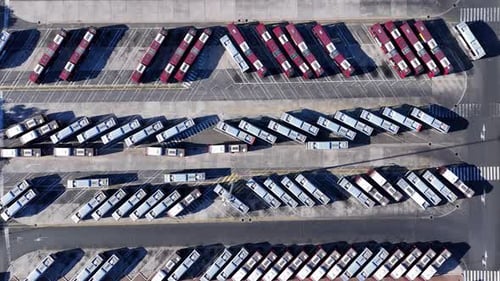 Aerial View of Red Buses a Huge Bus Depot