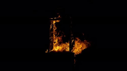 Burn Collection: A 4k three quarter view of a frame up in flames on a black background shot at 120fp