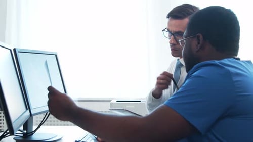 Doctor and Surgeon Talking Near Window Medical Workers in Hospital Office Day Light Healthcare