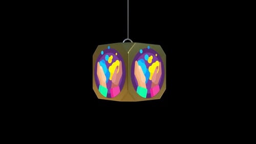 Animated Golden Cube with Colorful Hands for Holi Celebration