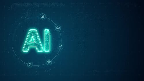 Blue digital AI LOGO with line connection and data transfer to futuristic icon technology