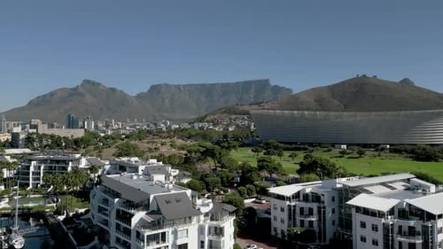 Wide Ariel shot of Table Mountain in Cape Town, South Africa