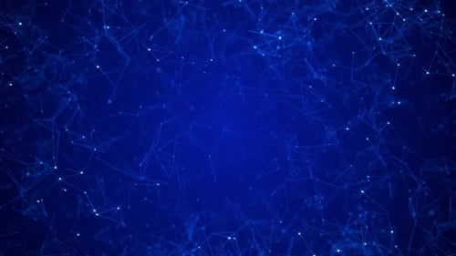 Blue Abstract Digital Network Grid with Floating Numbers and Plexus Connections