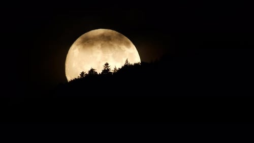 Moon and Clouds at Night Sky Over Mountain Forest Mystical and Mystery Nature Timelapse
