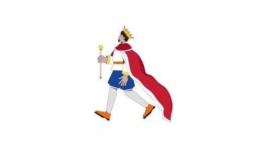 Flat Design King Character Walking Animation Loop