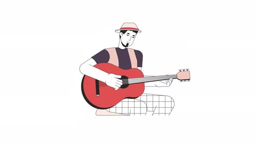 Minimalist Animated Man Playing Acoustic Guitar