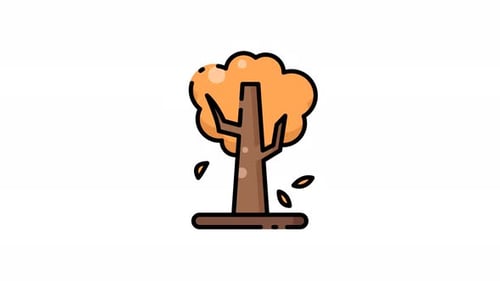 Animated Flat Design Autumn Tree with Falling Leaves