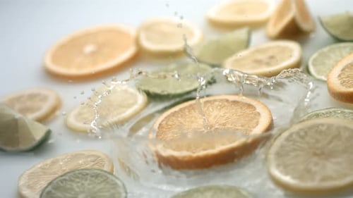 Citrus Slices Splash in Water