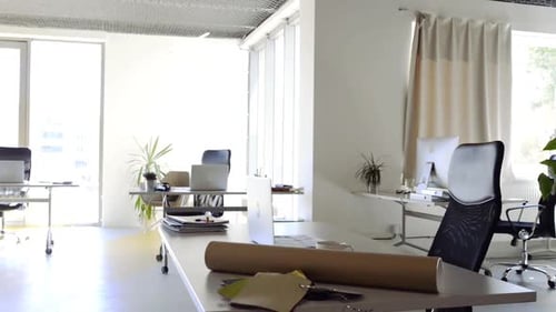 The Interior of Big Bright Empty Modern Office