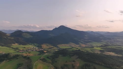 Aerial view of the Velky Choc mountain range on Orava in Slovakia - Sunset