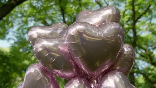 Balloons Against a Green Forest Happy Birthday Decoration Move Camera